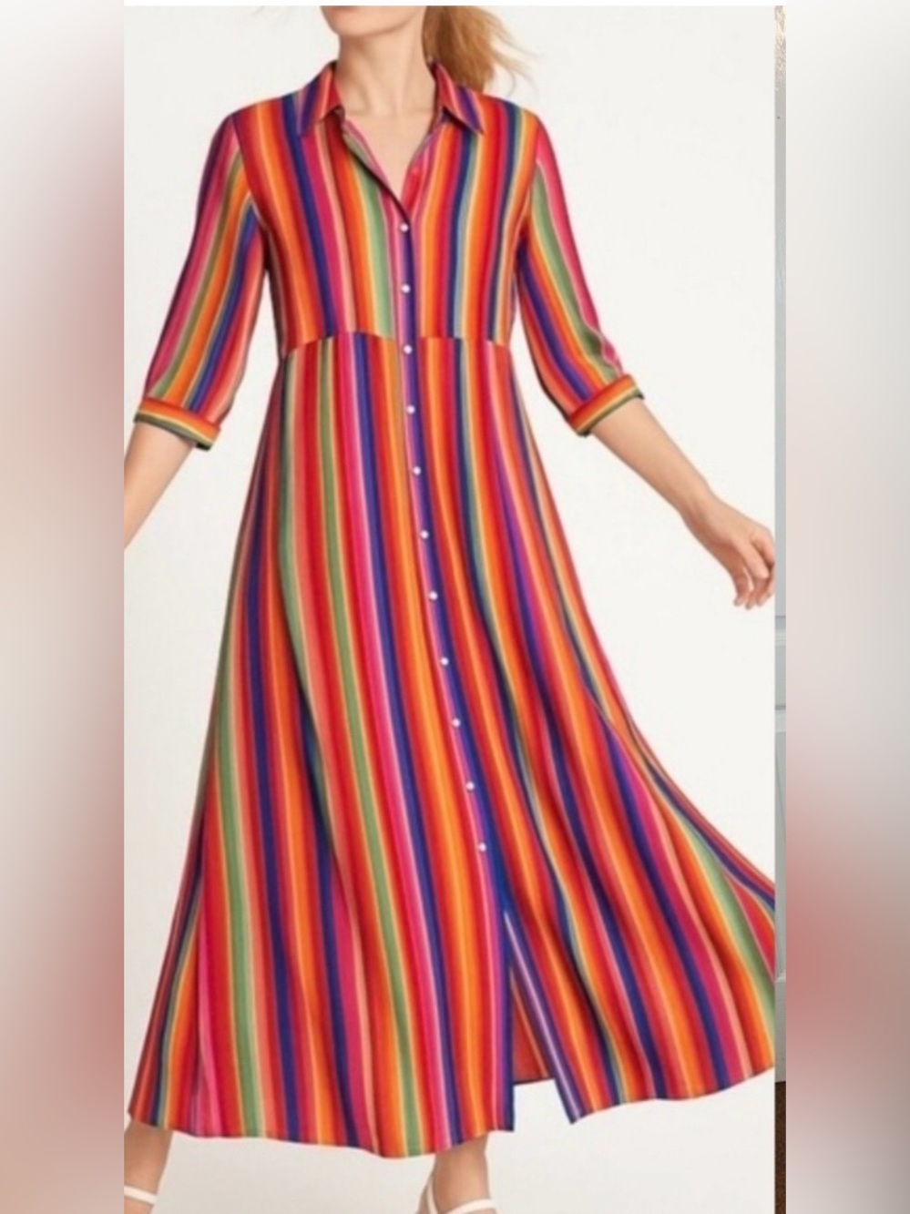 Philosophy Rainbow Stripe Button-Front Maxi Dress